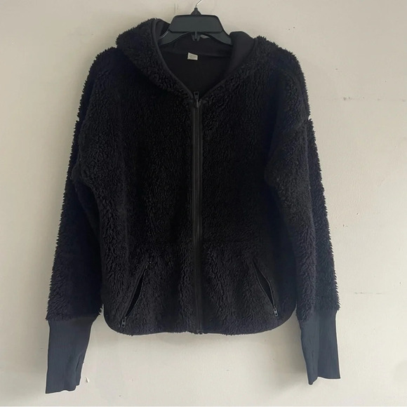 Athleta Black Zip Up Reversible Sherpa Hooded Jacket small tall nbnn - Picture 2 of 7